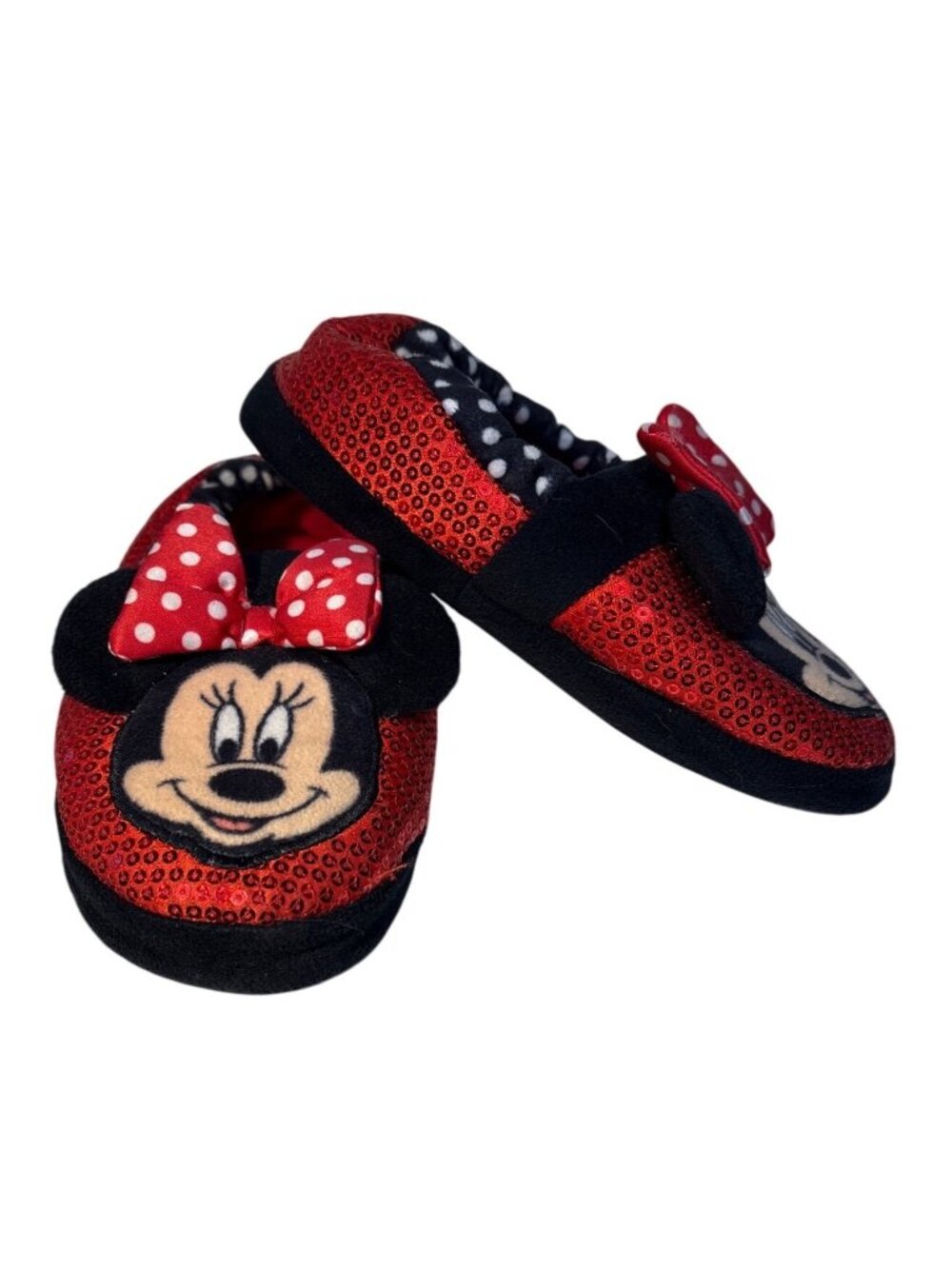 Disney Minnie Mouse Slippers Girls Sequin Red & Black Size 9-10 Like New